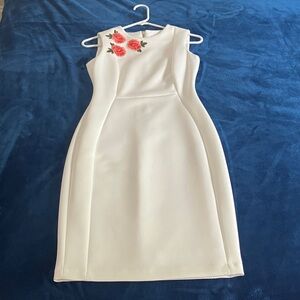 Calvin Klein White Dress with Red Floral Detail